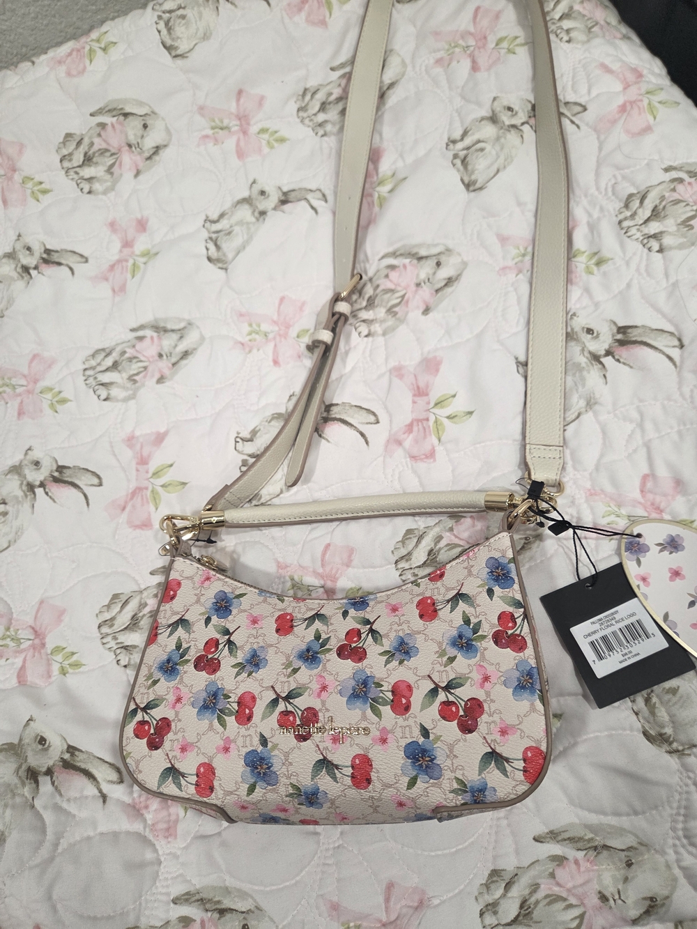 Nannette Lepore Print Cherry Floral Rice Logo Crossbody Bag